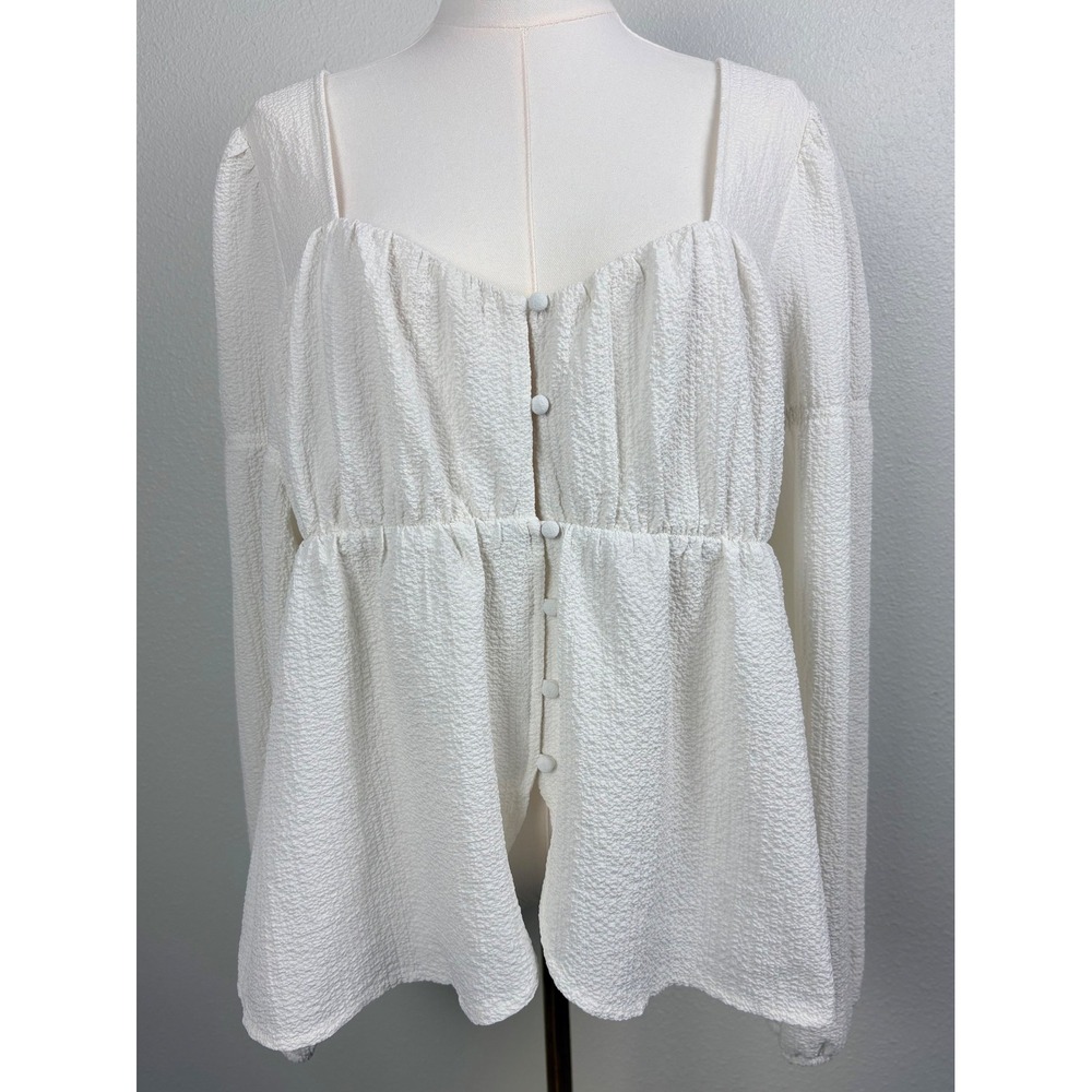 White Peplum Blouse Coquette Balletcore Cottagecore Milkmaid Parisian Fairy XL